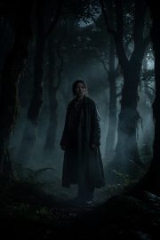 荐片相关推荐惊悚剧集海报,森林场景,光线昏暗神秘